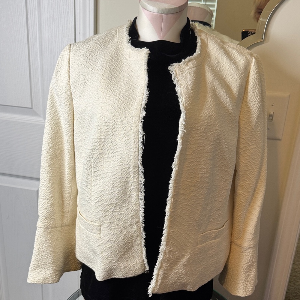 Ann Taylor Textured Boucle Open Front Blazer